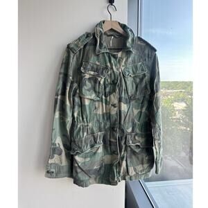 Free People Camouflage Military Jacket Button Pockets Green Women's M